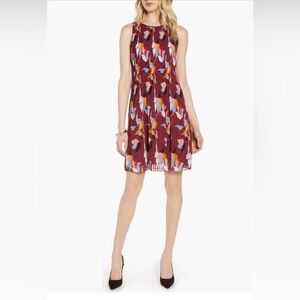 Halogen Burgundy Floral Pleated Sleeveless Mini Dress